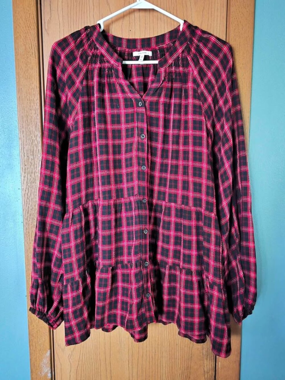 Size XL Red, Black & White Plaid Maurices Shirt Top